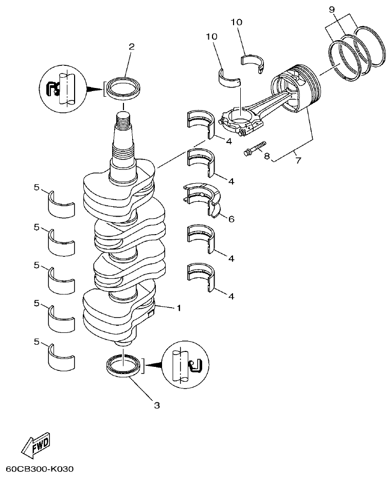 Yamaha F100BET CRANKSHAFT & PISTON parts diagram